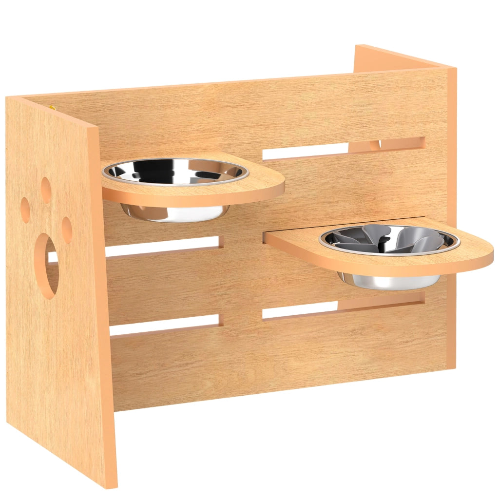 Tavolino per cani ¨C zephmum ¨C 2 ciotole in acciaio inossidabile 63x58.5x40 cm quercia