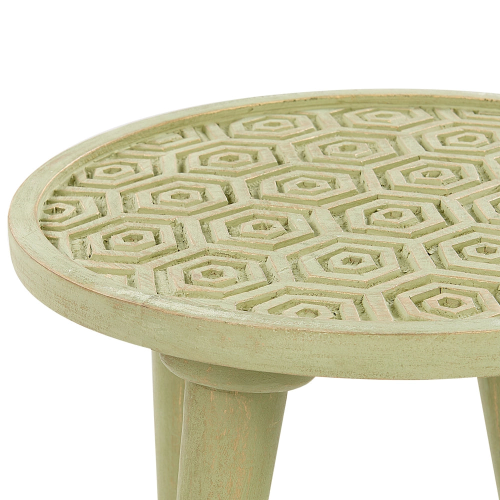 Set di 2 tavolini in legno di mango verde chiaro fatto a mano stile vintage retrò soggiorno camera da letto