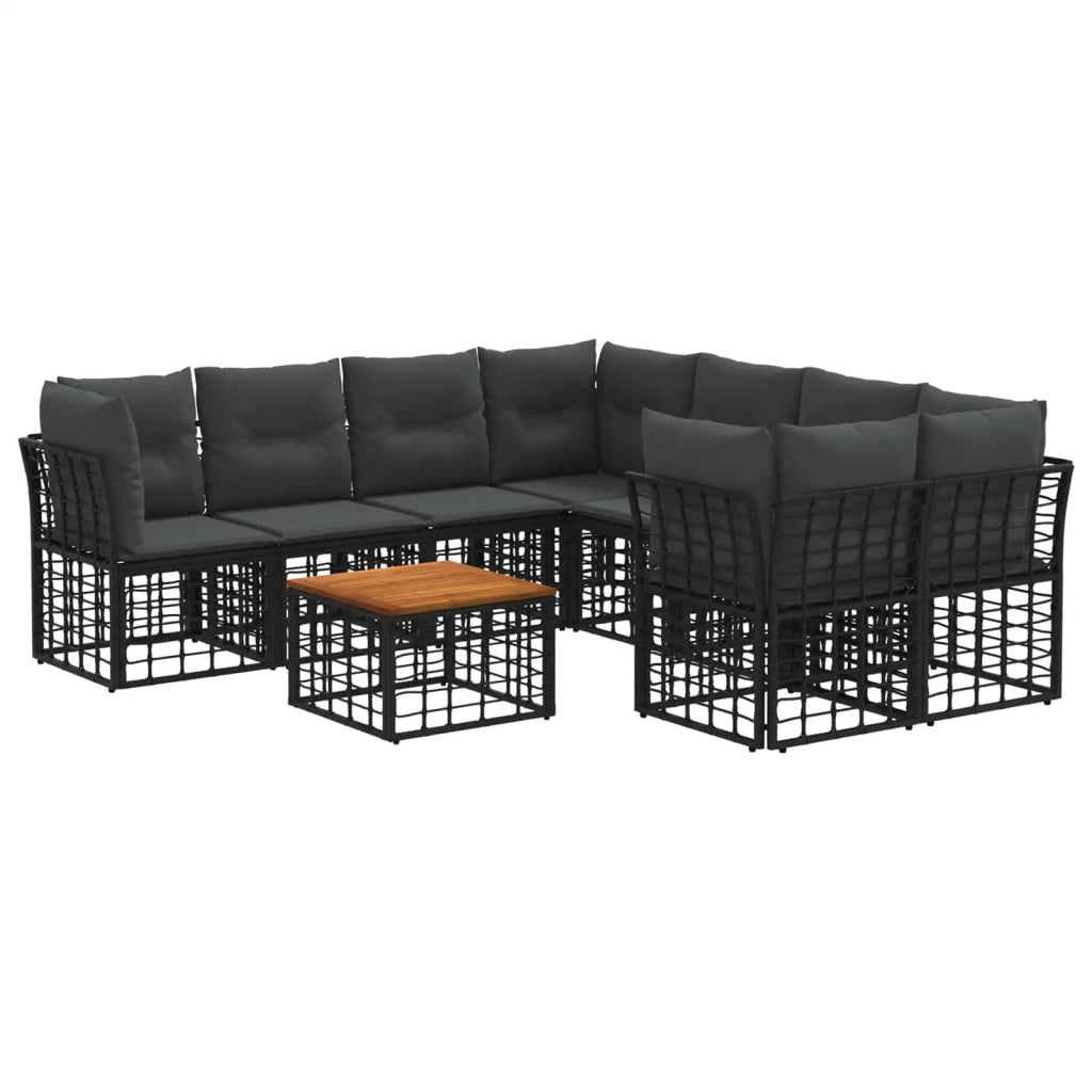 Set di divani da esterno 9 pz Nero e Grigio scuro polyrattan 3437419