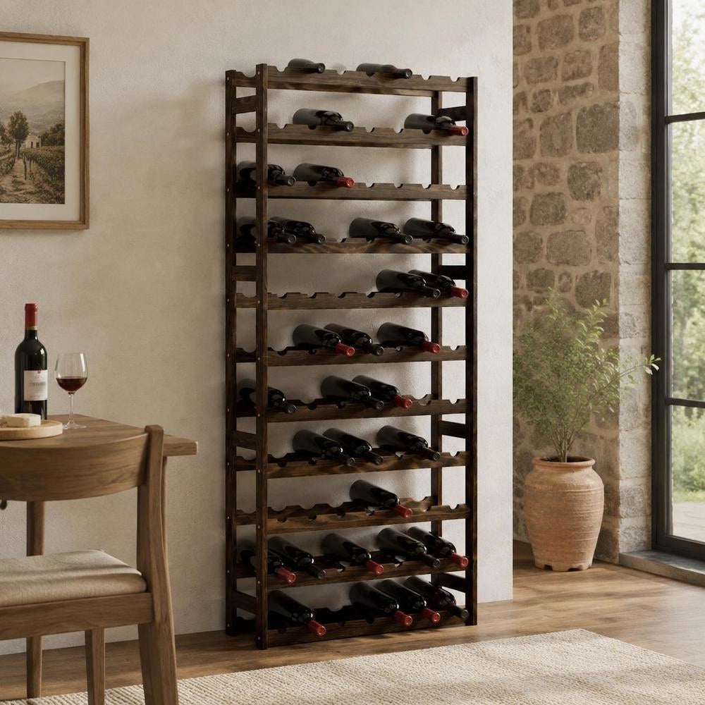 Wine Rack For 77 Bottles, Black Solid Pine Wood