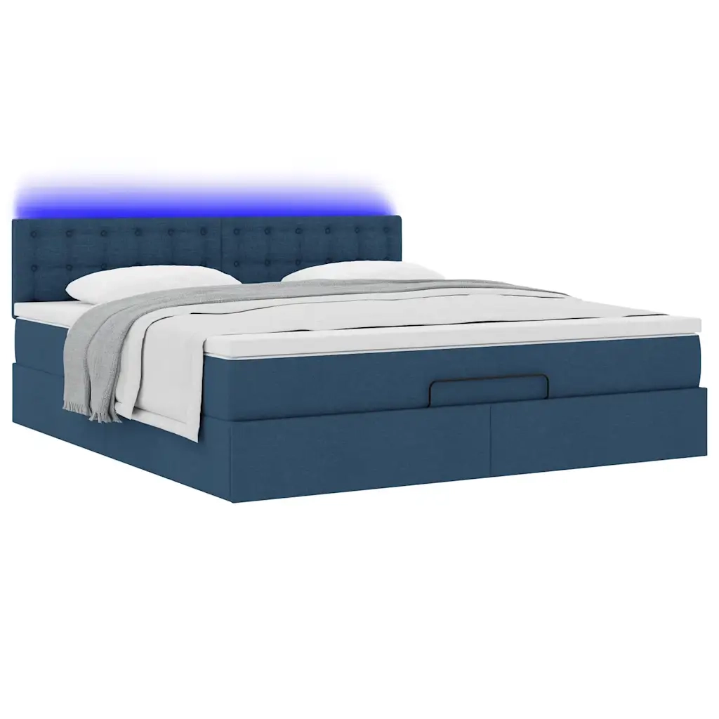 Struttura Letto Pouf con Materasso Blu 160x200 cm in Tessuto 3312491