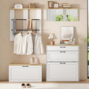 Mobili da ingresso modulari con scarpiera a ribalta, cassetto, specchio e appendiabiti per ingresso 156 × 36 × 176 cm