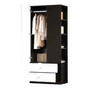 Armadio Guardaroba Bianco e Nero 80×40×180 cm con Specchio; 1 Anta; 2 Cassetti e 4 Ripiani