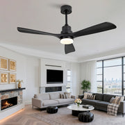 Ventilatore da soffitto in legno massello 52 pollici, 3 pale a spirale completamente nere, motore DC reversibile silenzioso, design moderno