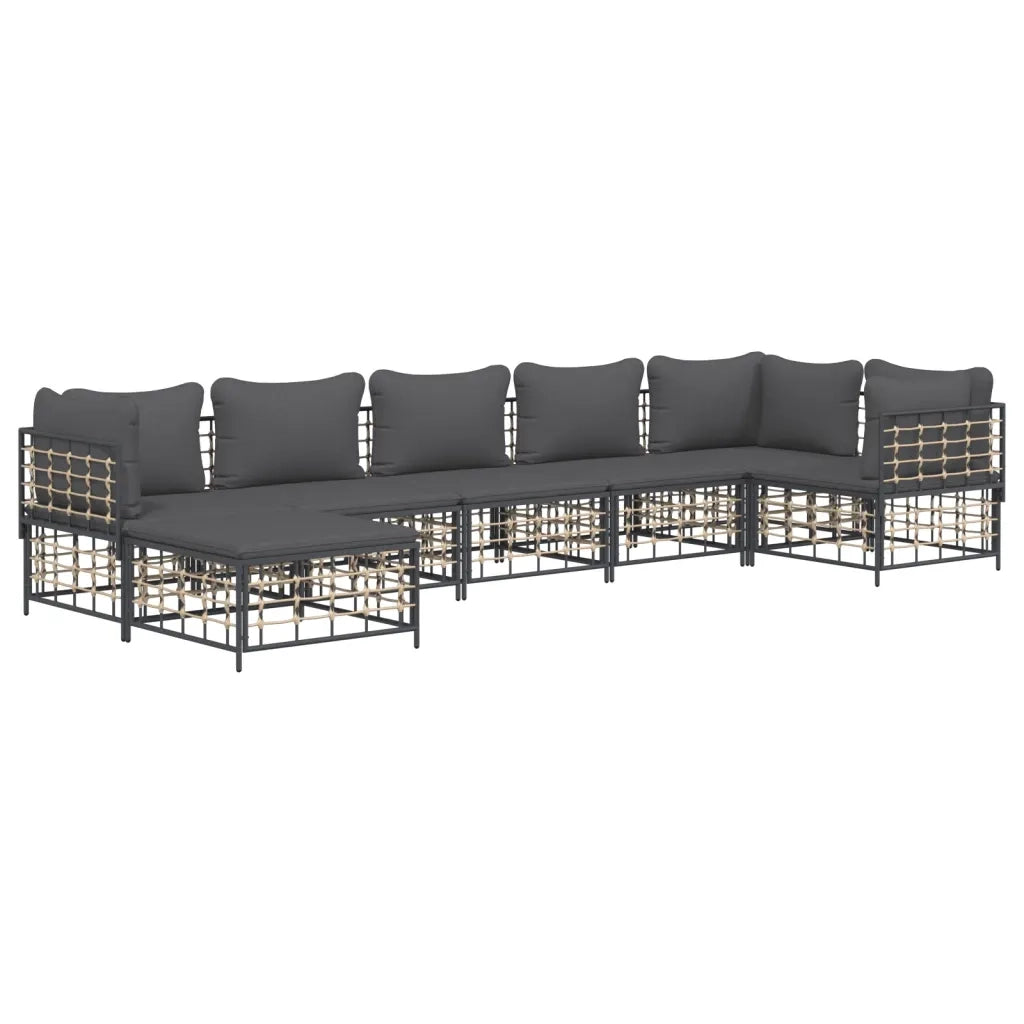 Set Divani da Giardino 7 pz con Cuscini Antracite in Polyrattancod mxl 124502
