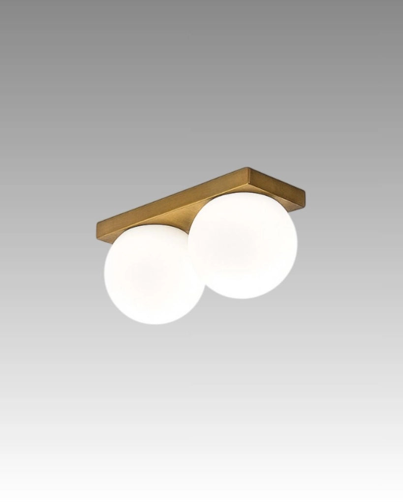 Plafoniera LED Serie 8378 in Metallo Ottone Brunito, 2x8W 3000K, Design Moderno con Diffusori in Vetro Soffiato Satinato, IP40 - Perenz