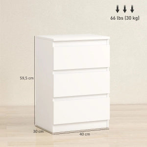Set di 2 comodini moderni con 3 cassetti, struttura in MDF, finitura bianca, 40 x 30 x 59,5 cm