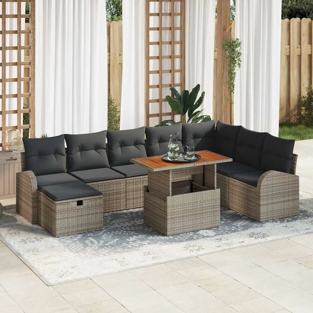 Set Divano da Giardino 9 pcs Grigio polyrattan