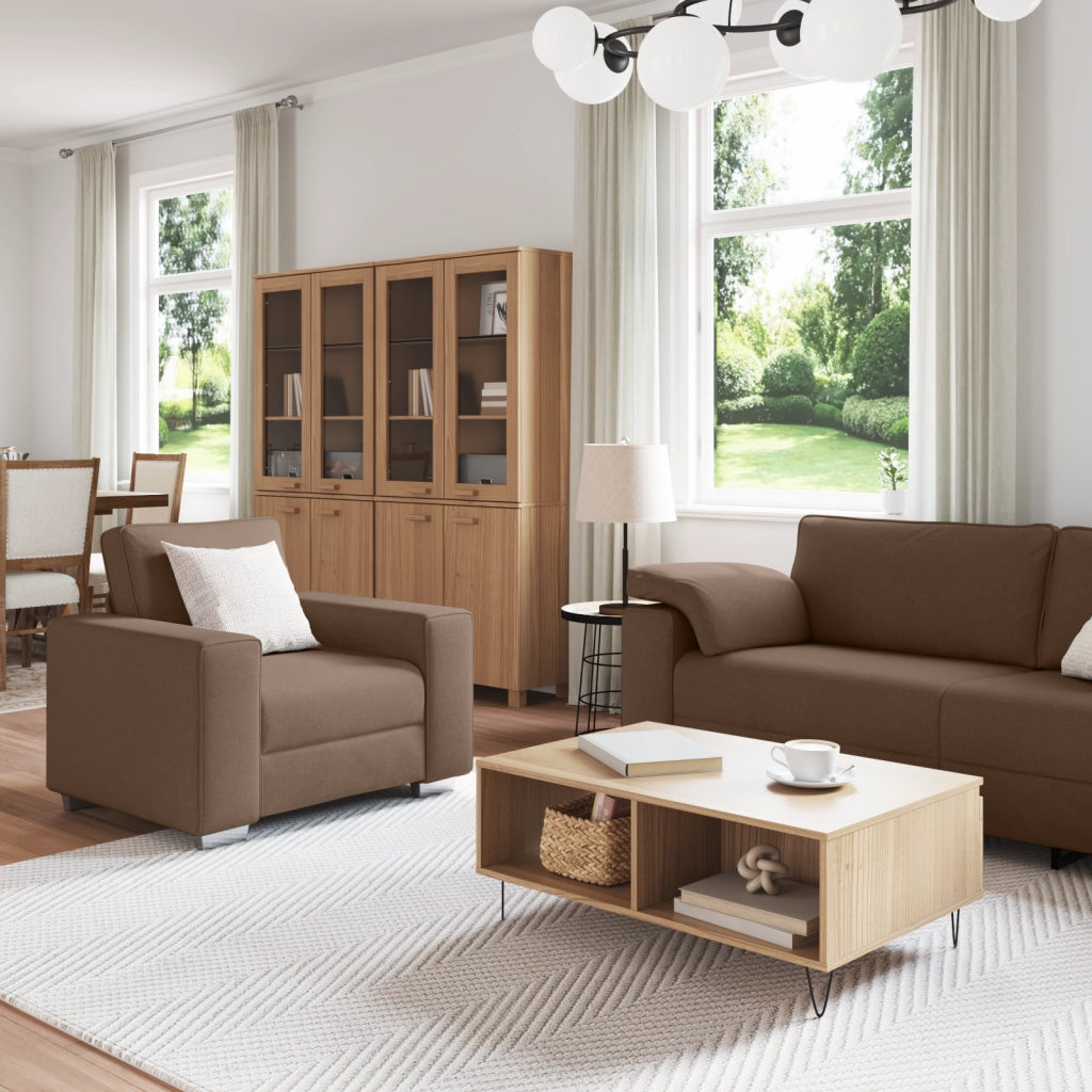 Set Divani 3 Pezzi con Cuscini in Tessuto Marrone