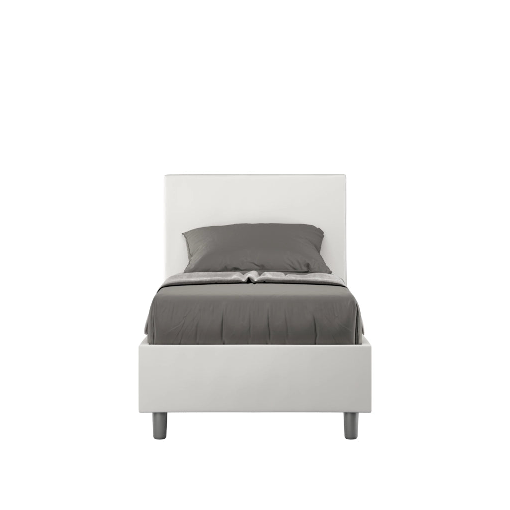 BS COM Letto singolo contenitore imbottito 80x200 similpelle bianco