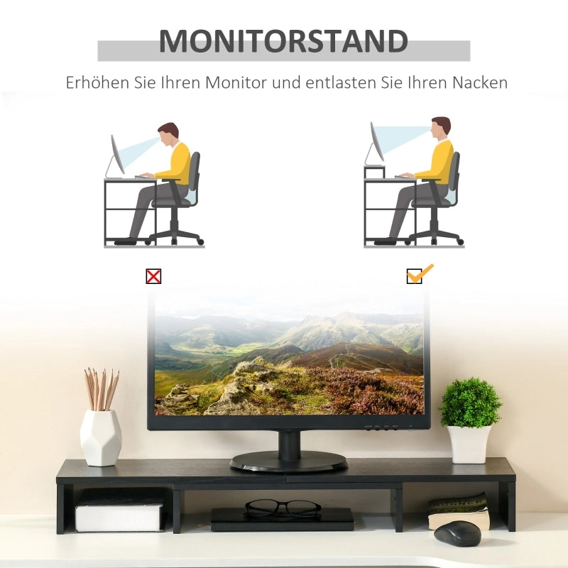 SUPPORTO MONITOR Regolabile 80-117 x 23,5 x 10 cm Legno Nero