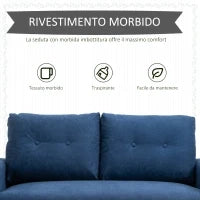 Divano 2 Posti Moderno e Trapuntato in Stile Nordico, in Poliestere e Legno, 145x76x88 cm, Blu
