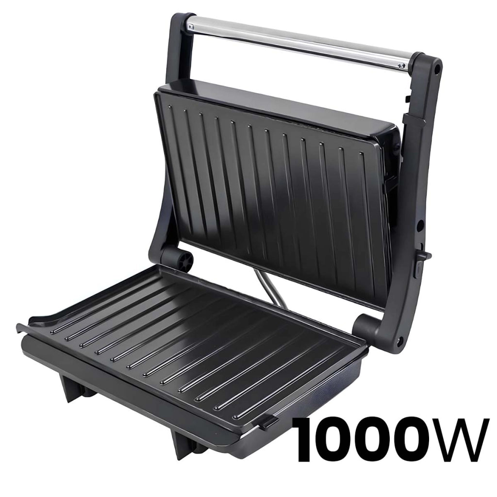 Grill di Contatto Elettrico 1000W con Piastre Antiaderenti Inox Nero Avizar