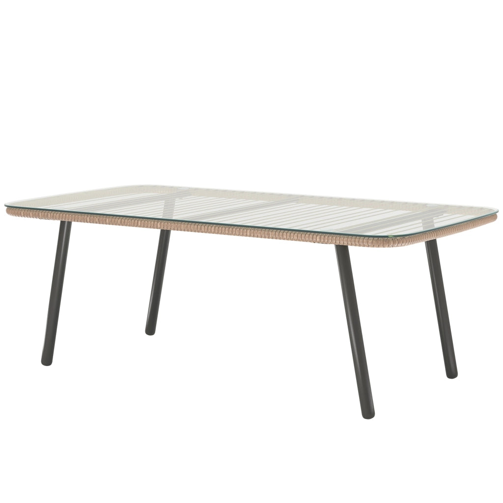 Tavolino da Giardino in Rattan PE ¨C zephmum ¨C Piano in Vetro, Acciaio, 110x60x40 cm