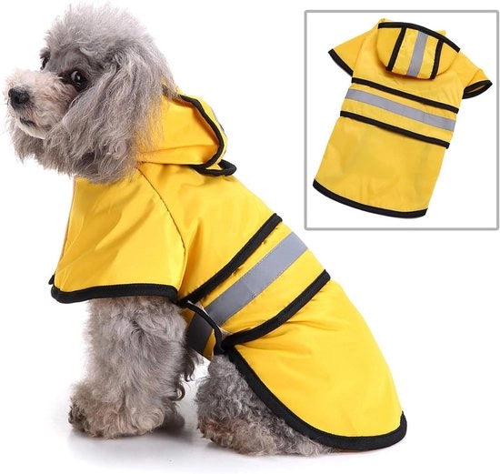 Reggiservig riflettente per cani, giacca impermeabile con cappuccio, poncho leggero regolabile con occhiello, adatto per cani di piccola, media e grande taglia, giallo, XS