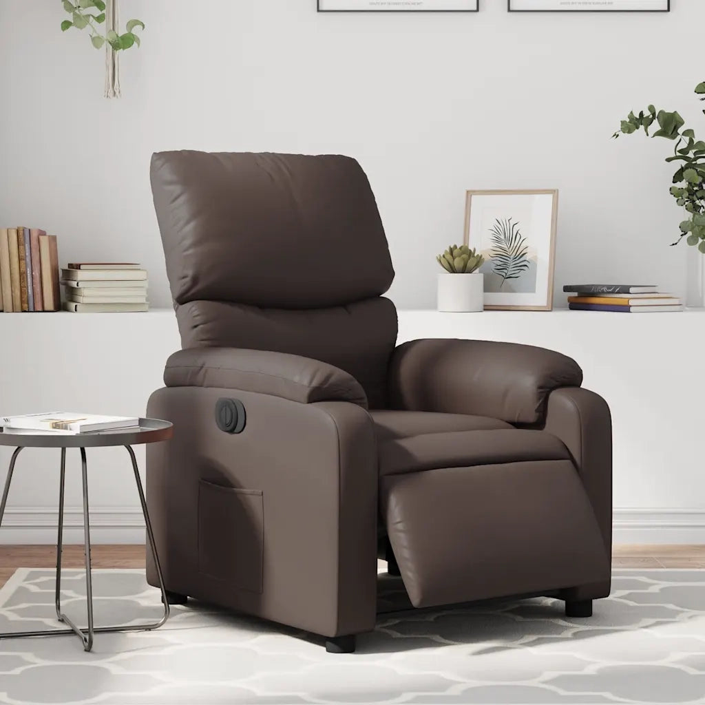 Poltrona | Sedia Relax Reclinabile Elettrica Marrone in Similpelle