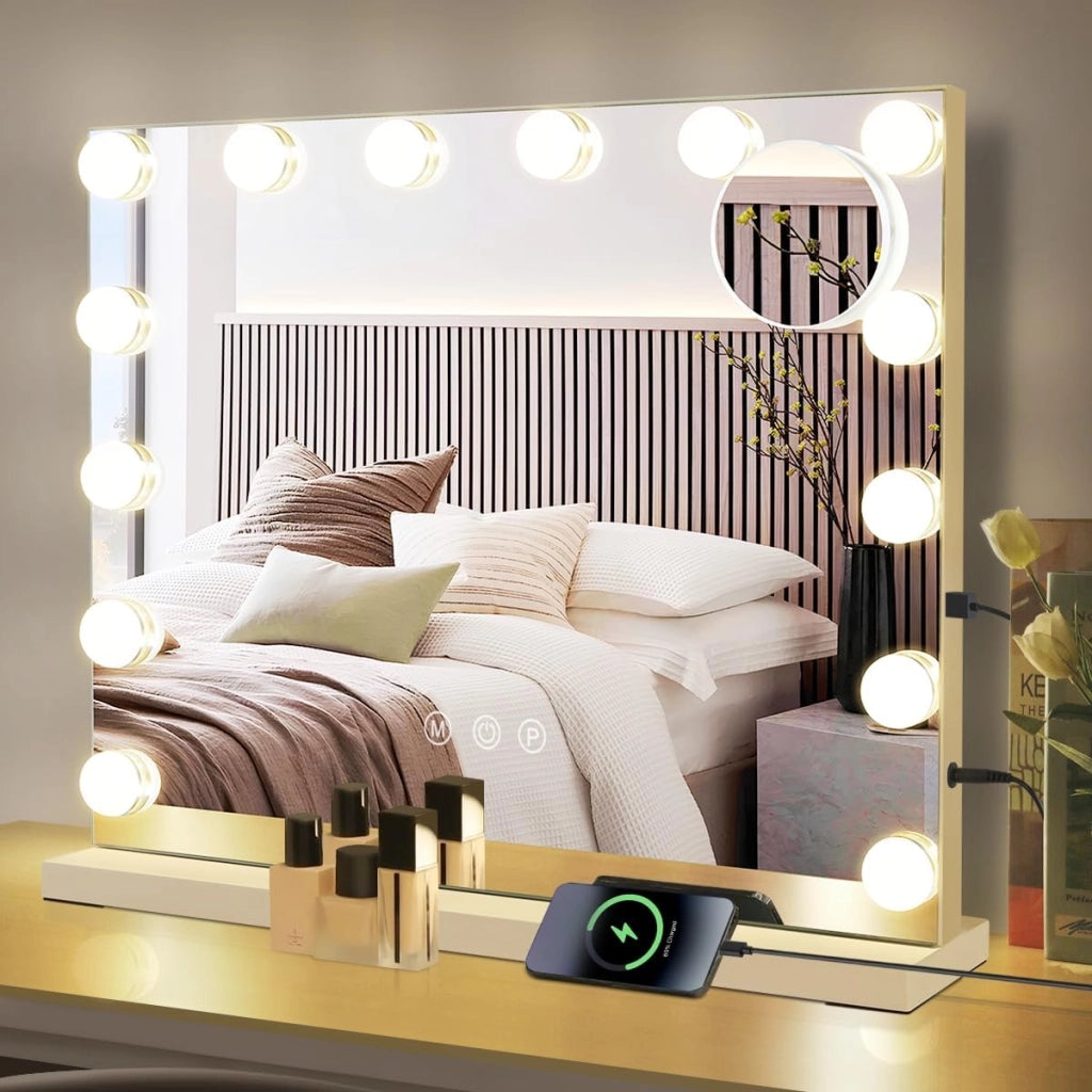 ZMH Specchio da trucco illuminato 50x40cm regolabile con 3 modalità luce colore per tavolo da trucco