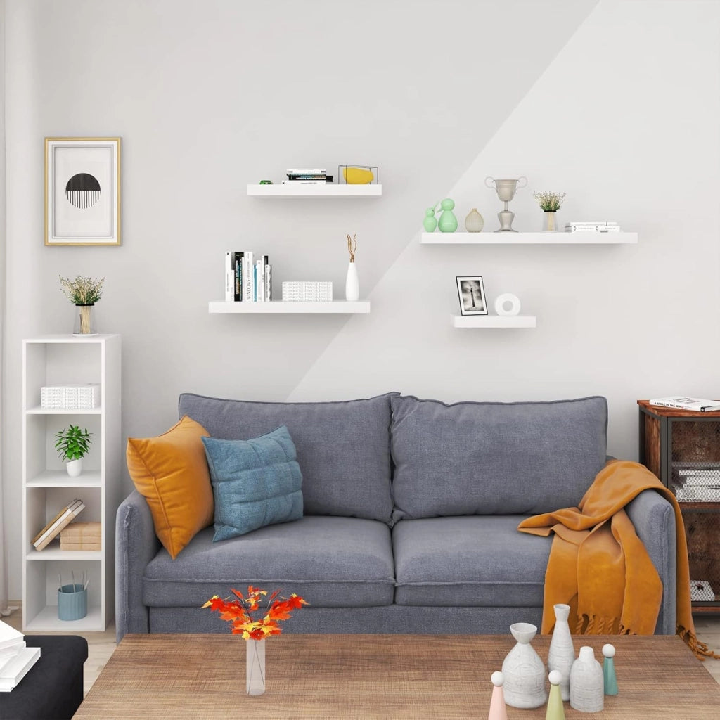 Mensola da Muro, Set di 3, Scaffale Sospeso da Parete Libreria Piccola per Soggiorno Cameretta Porta CD DVD, Pannello MDF 40x22,9x3,8cm, Bianco, RG9476ws-3