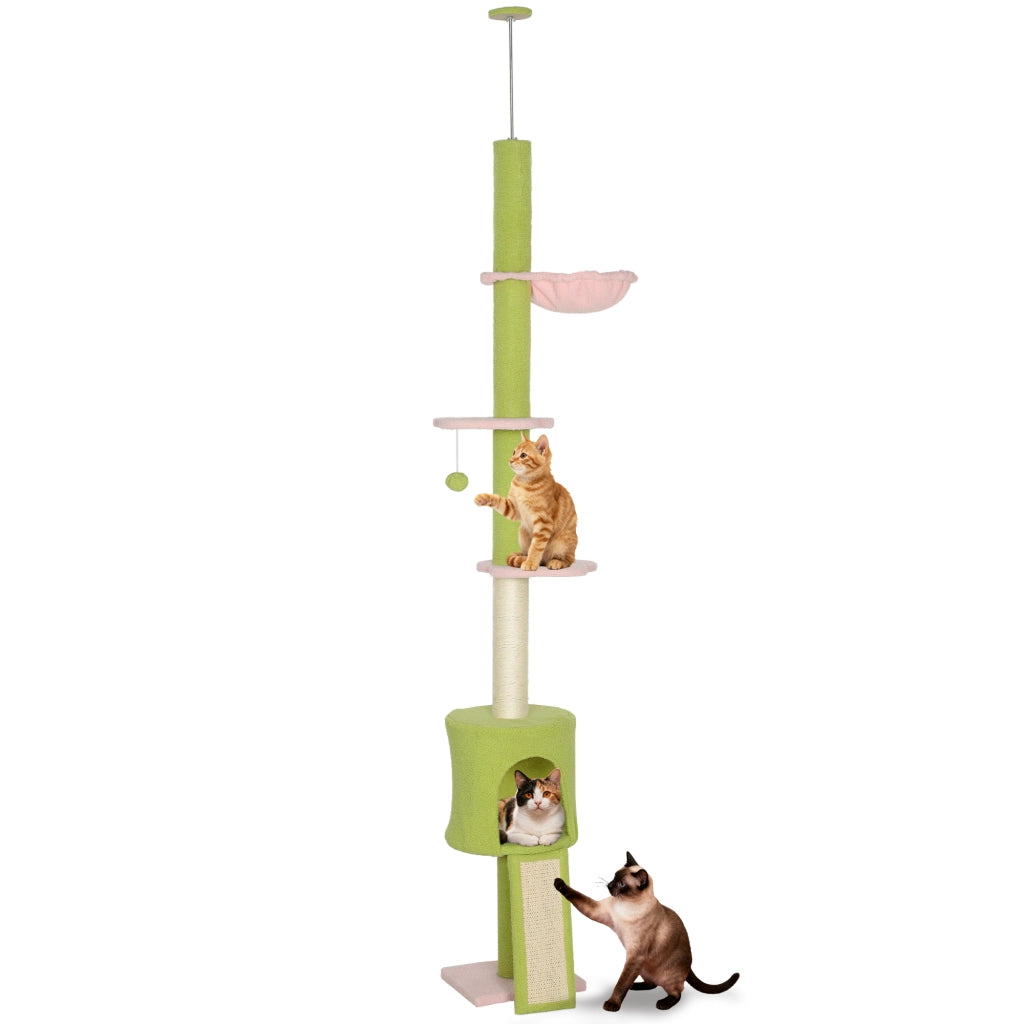 Albero tiragraffi per gatti 5 livelli altezza regolabile 220-240 cm ¨C zephmum ¨C verde
