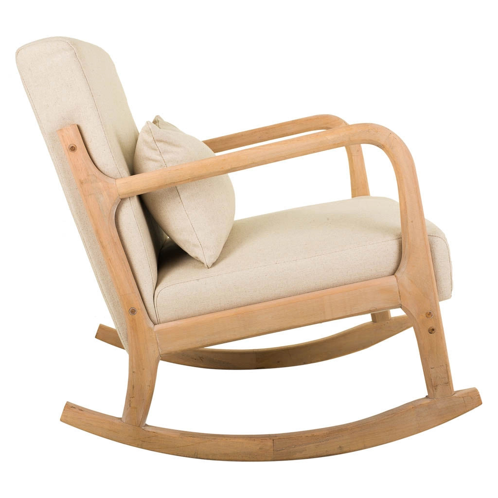 Poltroncina a dondolo in legno imbottita panna 66x88x47/78h