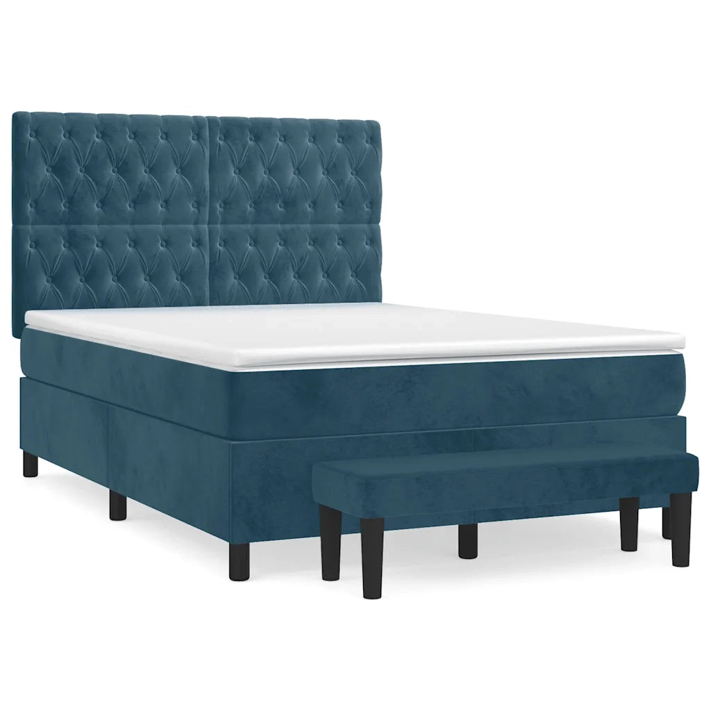 Giroletto a Molle con Materasso Blu Scuro 140x200 cm in Velluto