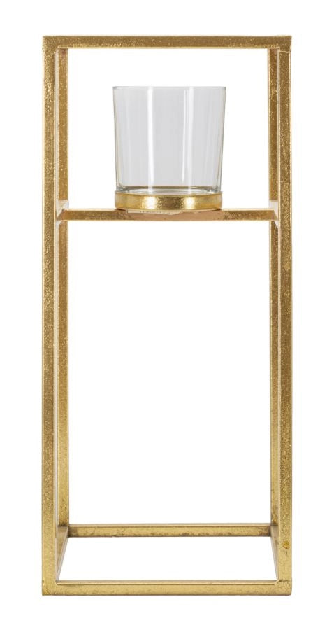 Porta Candele Elegant 15x15x35 cm in Ferro e Vetro Oro