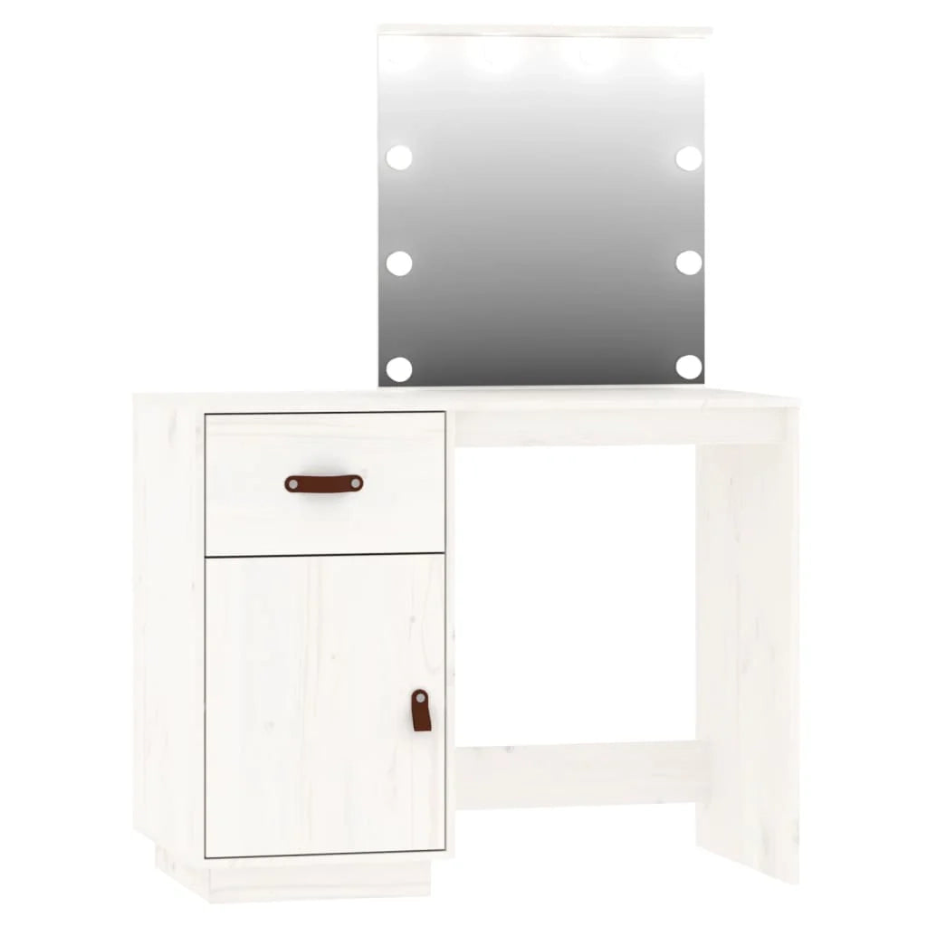 Set da toeletta con illuminazione a LED 135 x 50 x 135 cm legno di pino massiccio bianco 02_0006218