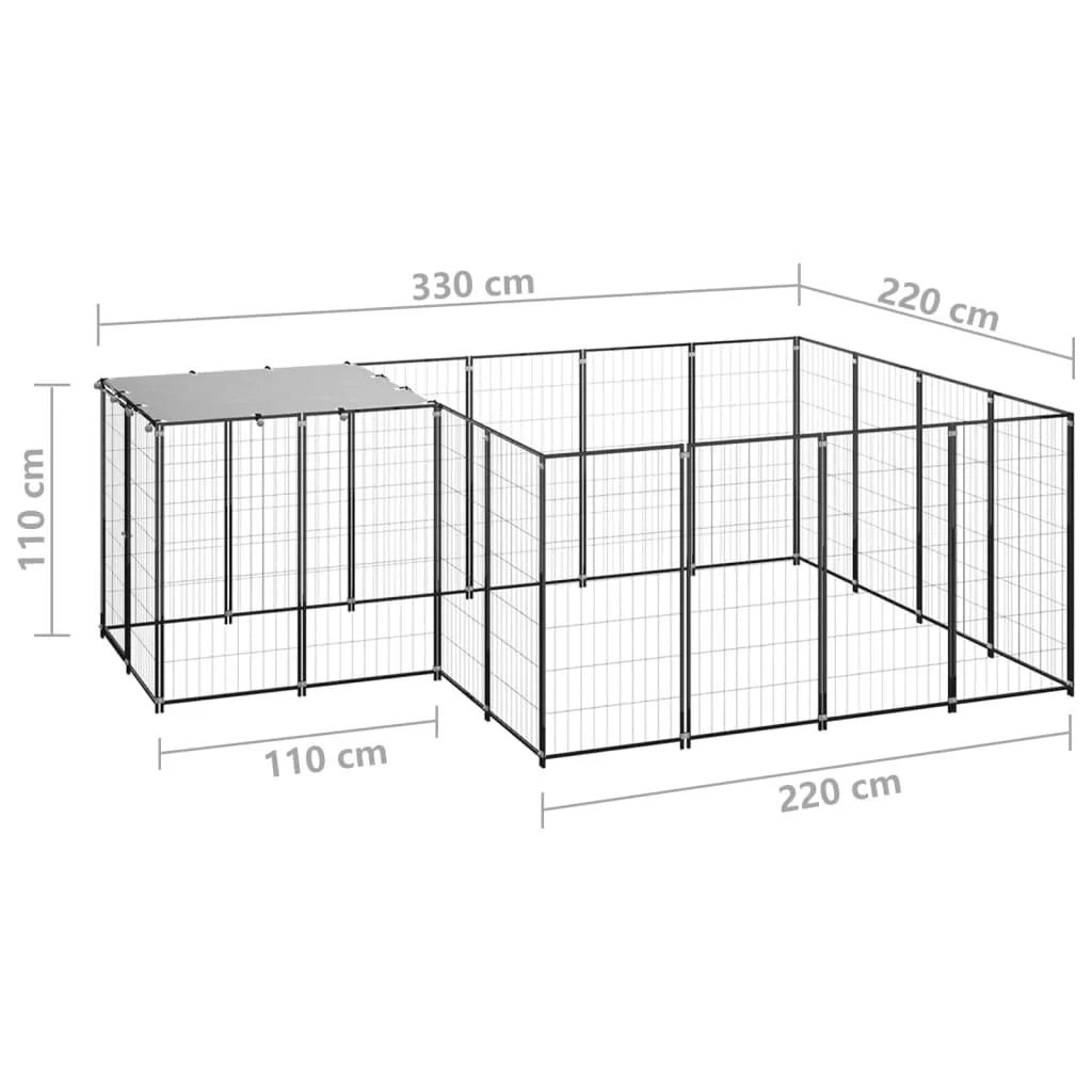 Recinto per animali da esterno per cani 6,05 m² acciaio nero 02_0000547