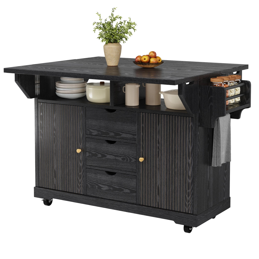 Mobile contenitore da cucina con 3 cassetti; ripiani regolabili e piano estensibile; nero