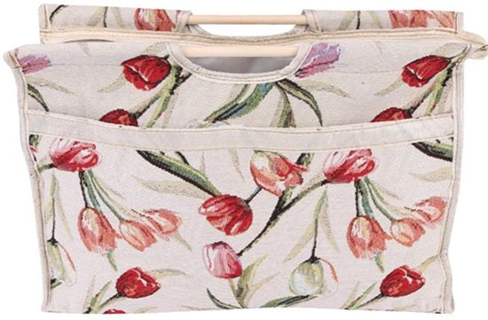 Tas di stoccaggio con chiusura a cerniera - Tessuto intrecciato - Maniglia in legno - Doppia zona di stoccaggio - Apertura per respirazione - 42x30x11 cm - Breitas