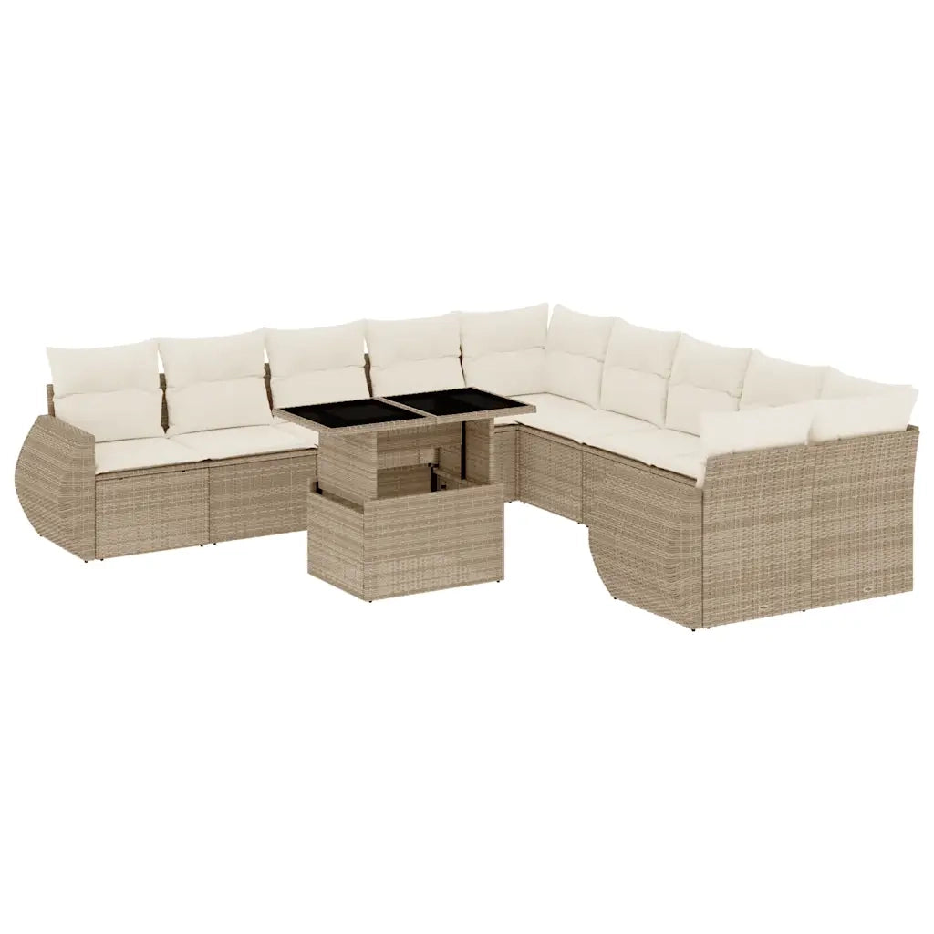 Set Divani da Giardino 11 pz con Cuscini Beige in Polyrattan 3268798