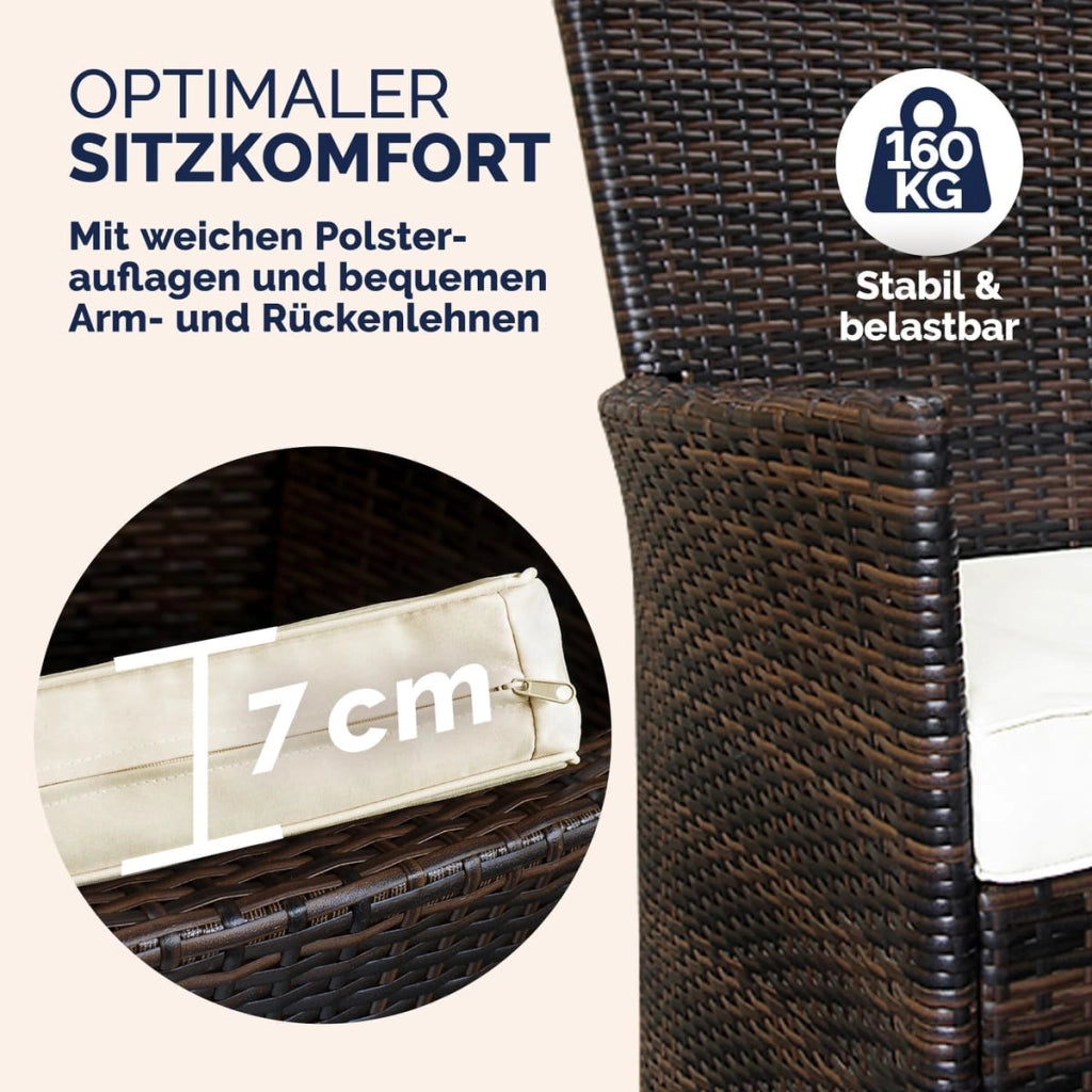 Set di Mobili da Giardino 8 Sedie incl. Cuscini da 7 cm con Tavolo 190x90 cm Mobili da Esterno per Terrazza Resistenti in Polyrattan Legno di Acacia per Balcone Lounge
