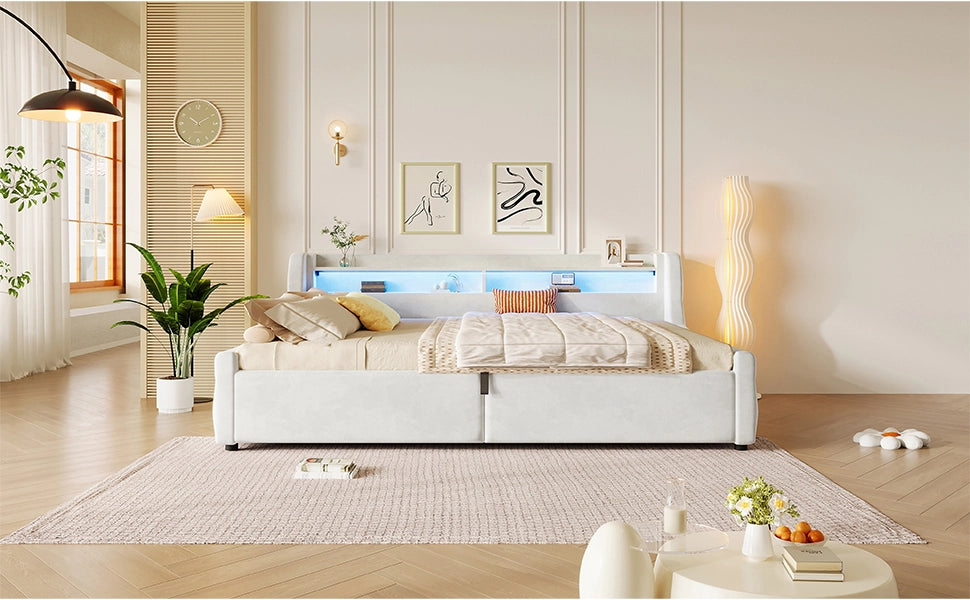 letto a piattaforma flanella off white 140 x 200 cm