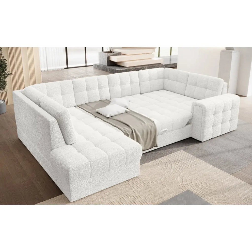 Divano angolare convertibile MONTEZA bianco sinistro 299 cm con contenitore e letto