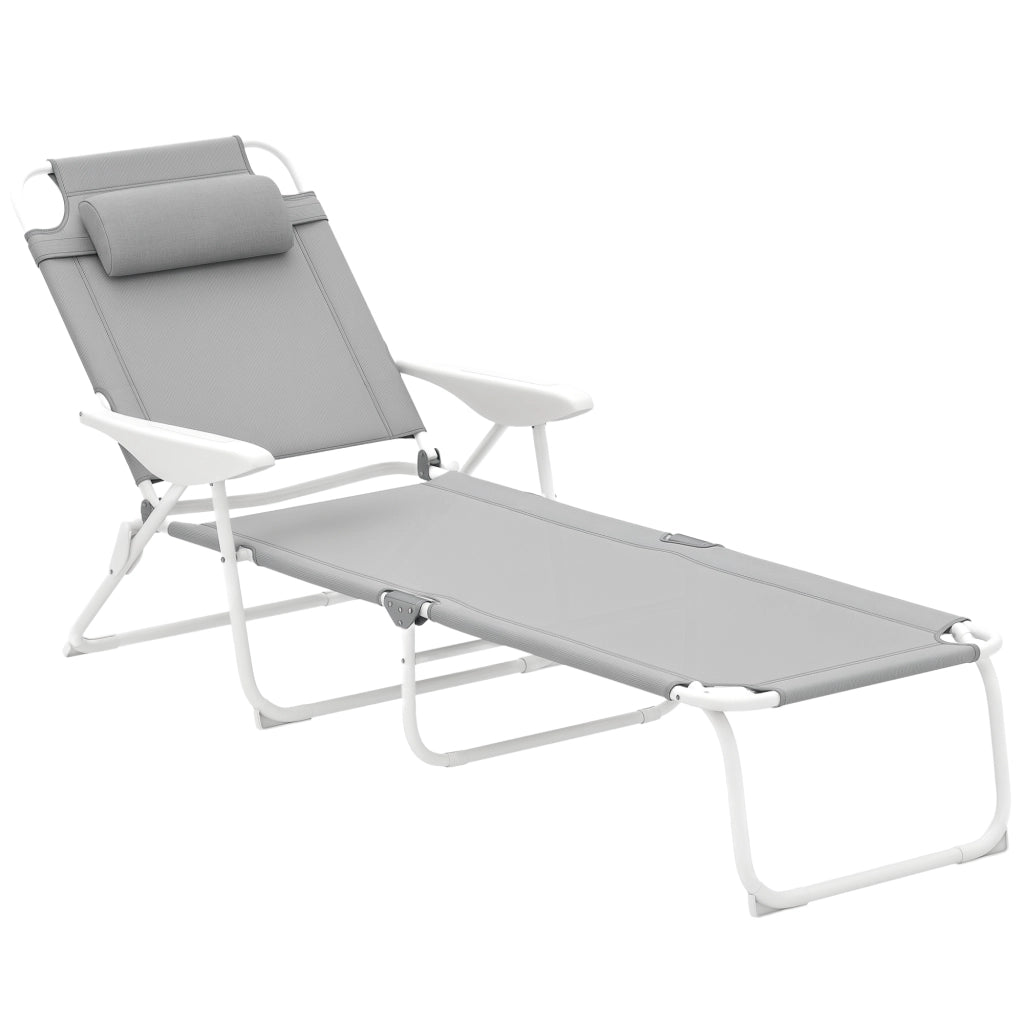 Poltrona Pieghevole con Schienale Regolabile ¨C Zephmum ¨C Grigio e Bianco 160x66x98 cm