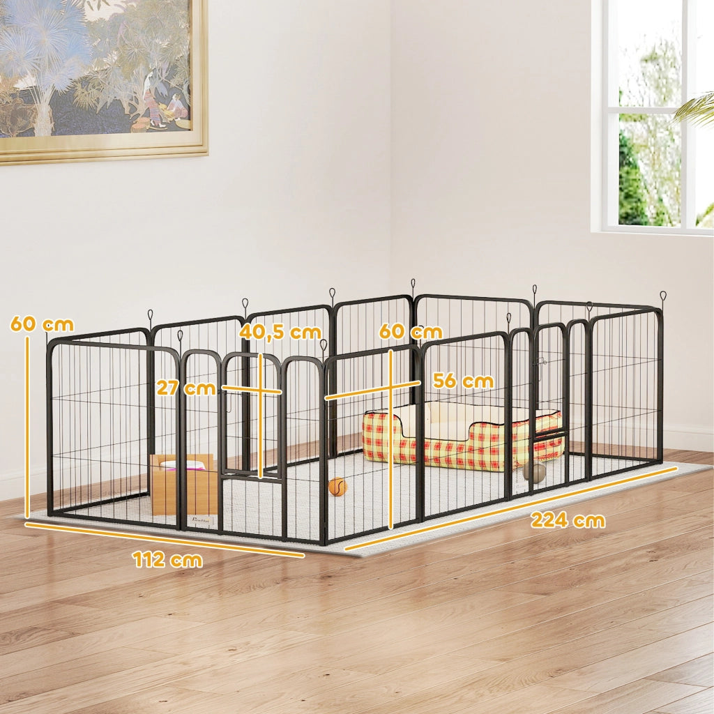 Recinto per cani 12 pannelli pieghevoli ¨C Xylo ¨C acciaio nero 60H cm 2 porte