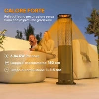 Stufa a Pellet da Esterno Potenza 6.86Kw con Base Antiscivolo, Tubo in Vetro e Rete in Metallo, Nero