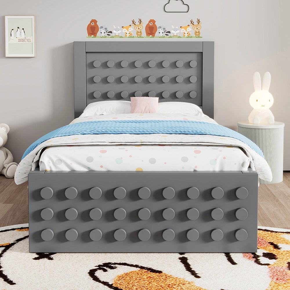 Letto bambino-Xylo-90x200 cm-design a blocchi, cassetti, contenitore, grigio, senza materasso