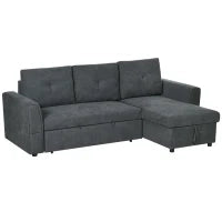 Divano Letto 3 Posti con Funzione Letto e Chaise Longue, Grigio Scuro