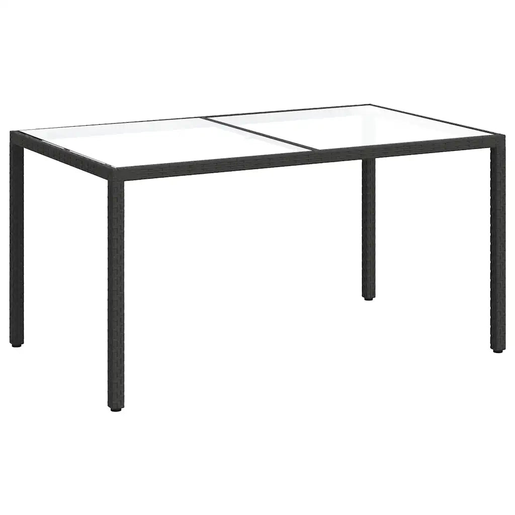 Tavolo Giardino 150x90x75 cm Vetro Temperato e Polyrattan Nero cod mxl 34446
