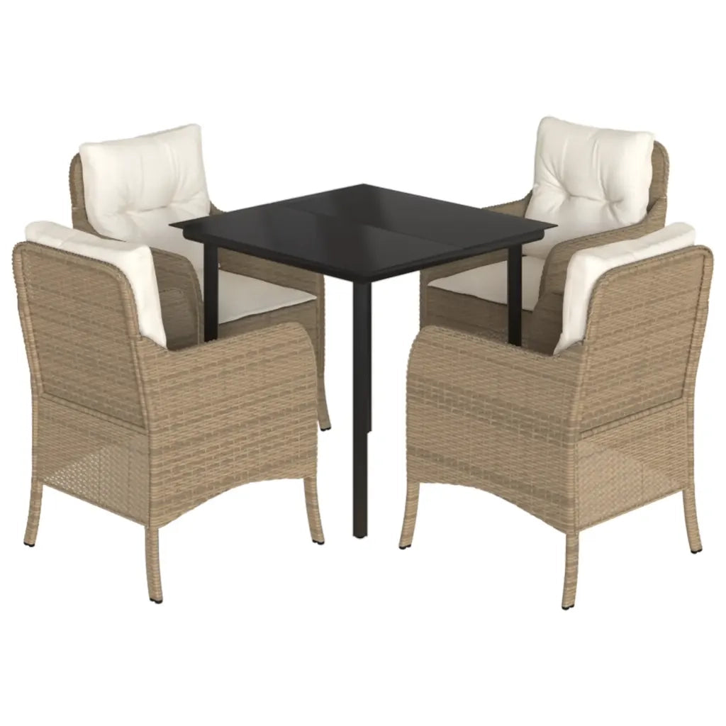 Set da Pranzo da Giardino 5 pz con Cuscini Beige in Polyrattan 3211970