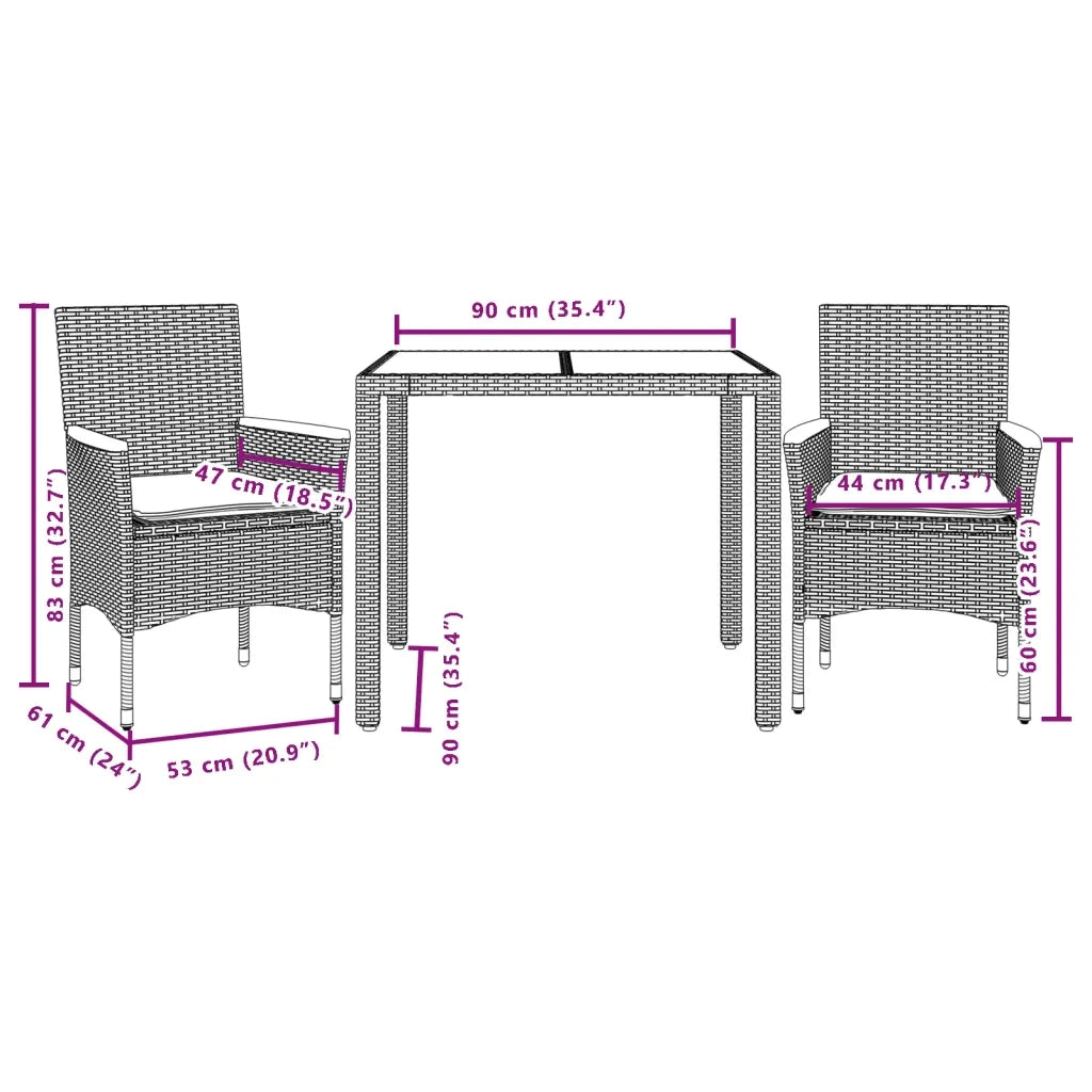 Set Pranzo da Giardino 3pz | Set Salotto da Giardino con Cuscini Beige Polyrattan Acacia