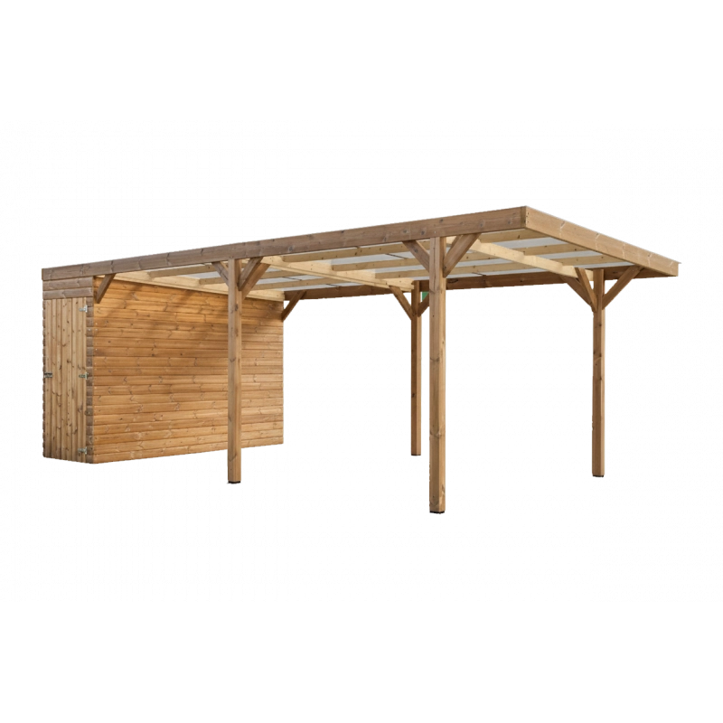 Tettoia auto in legno termotrattato 631x300 cm – Carport auto con capanno 3 m² e tetto in policarbonato – THP3063A Foresta