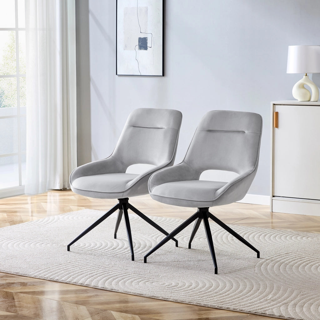 Sedia da Pranzo Girevole 360 gradi con Braccioli in Velluto e Metallo, Grigio Chiaro Nero 80 × 47 × 56 cm