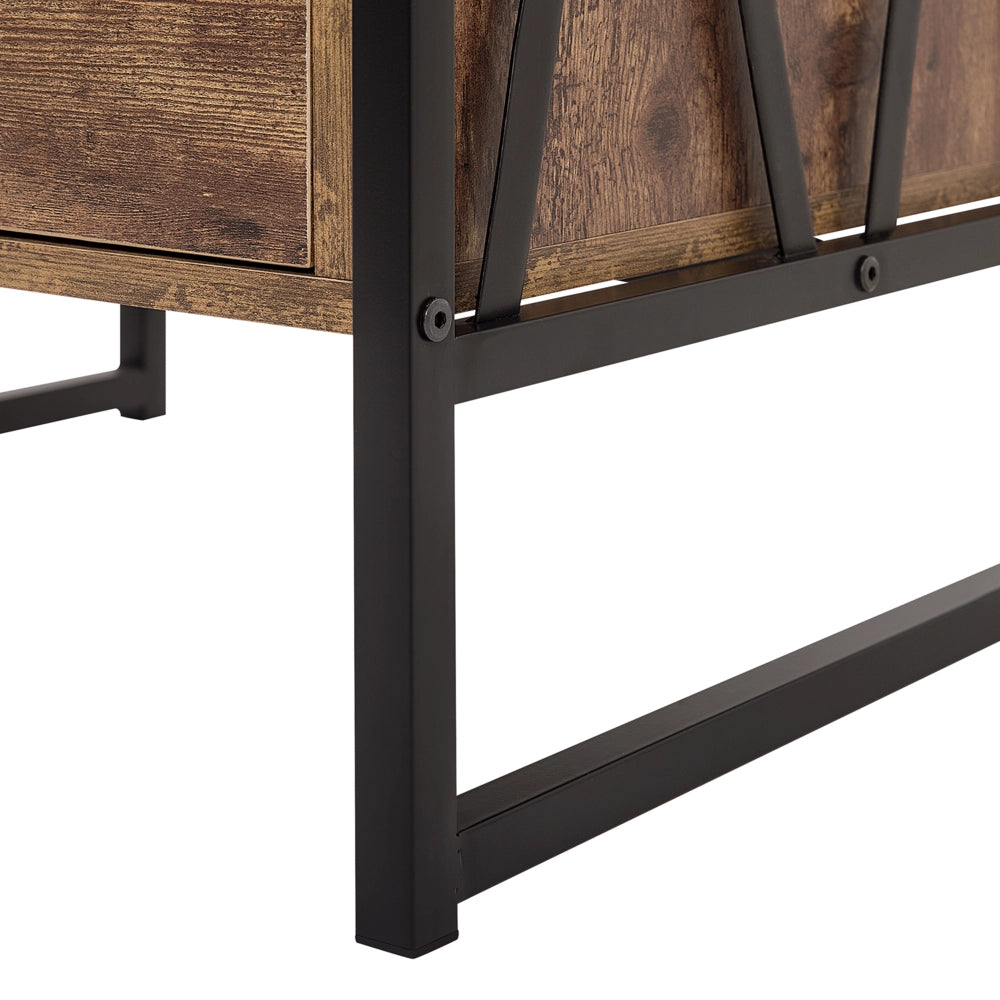 Consolle Mobile TV Legno Scuro e Metallo 3 Ripiani 1 Cassetto Home Office Mobili Stile Moderno