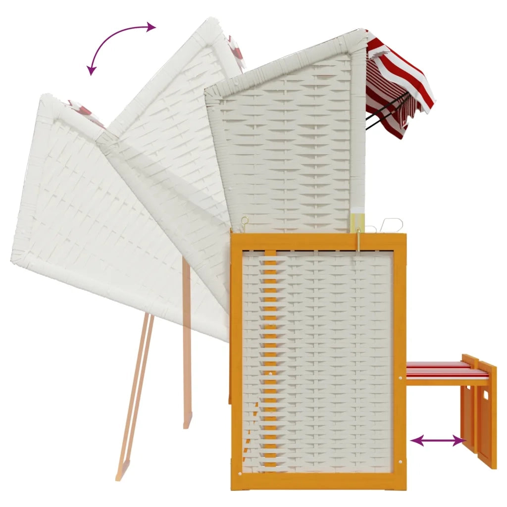 Strandkorb Tettoia Polyrattan e Legno Massello Rosso e Bianco