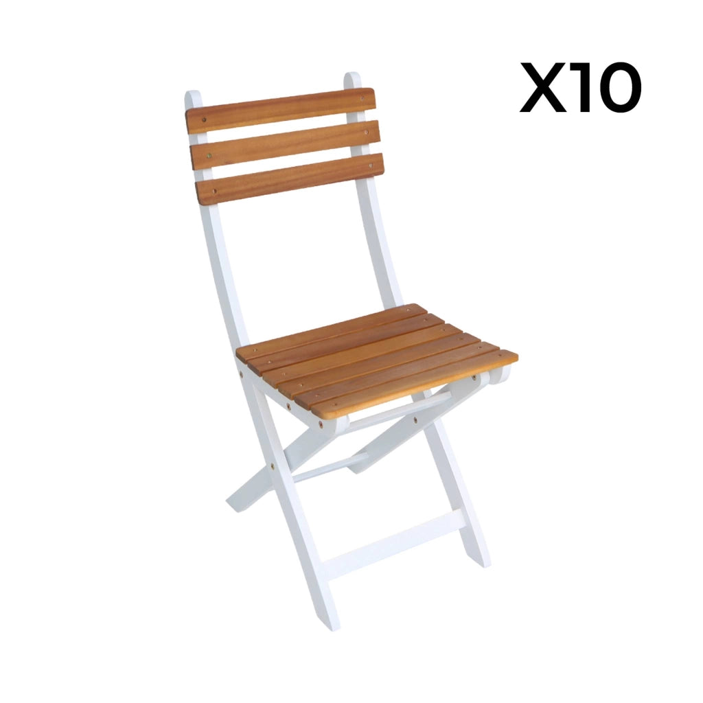 Set tavolo da giardino in acacia con angoli arrotondati con 10 sedie,