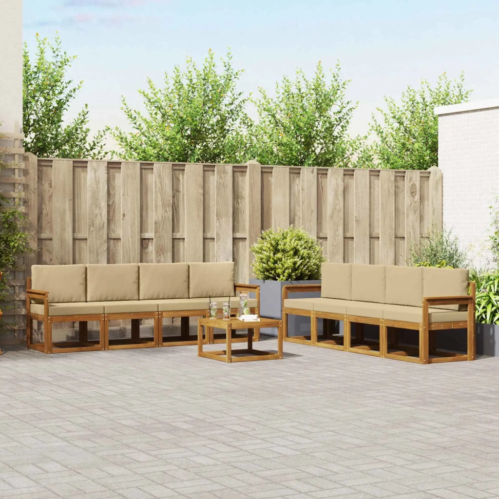 Set di divani da esterno con cuscino 9 pcs Naturale e Beige