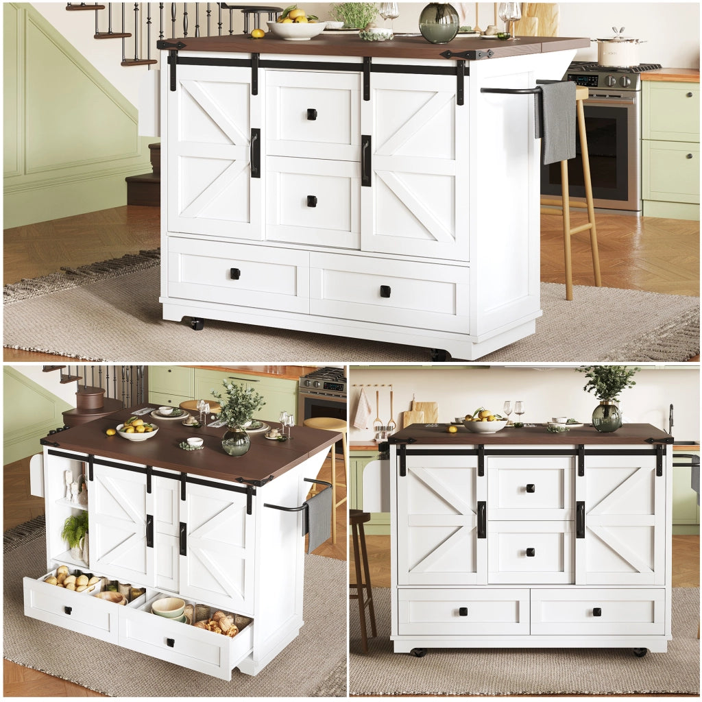 Carrello da Cucina con Piano Pieghevole ¨C MINIMAL ¨C 3 Cassetti, Ante, Rotelle