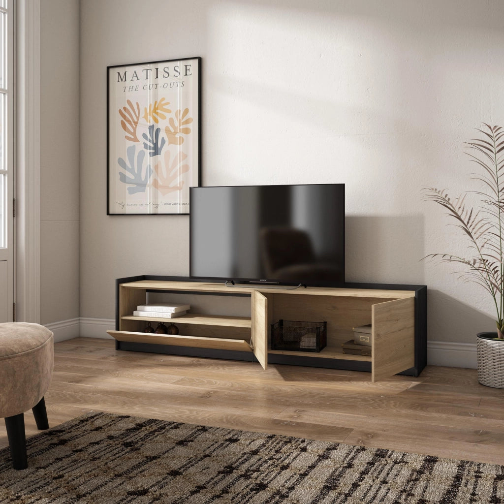 Mobile TV Soggiorno, 207x50x37 cm, Per TV fino a 80", Mobile Soggiorno, Rovere e nero